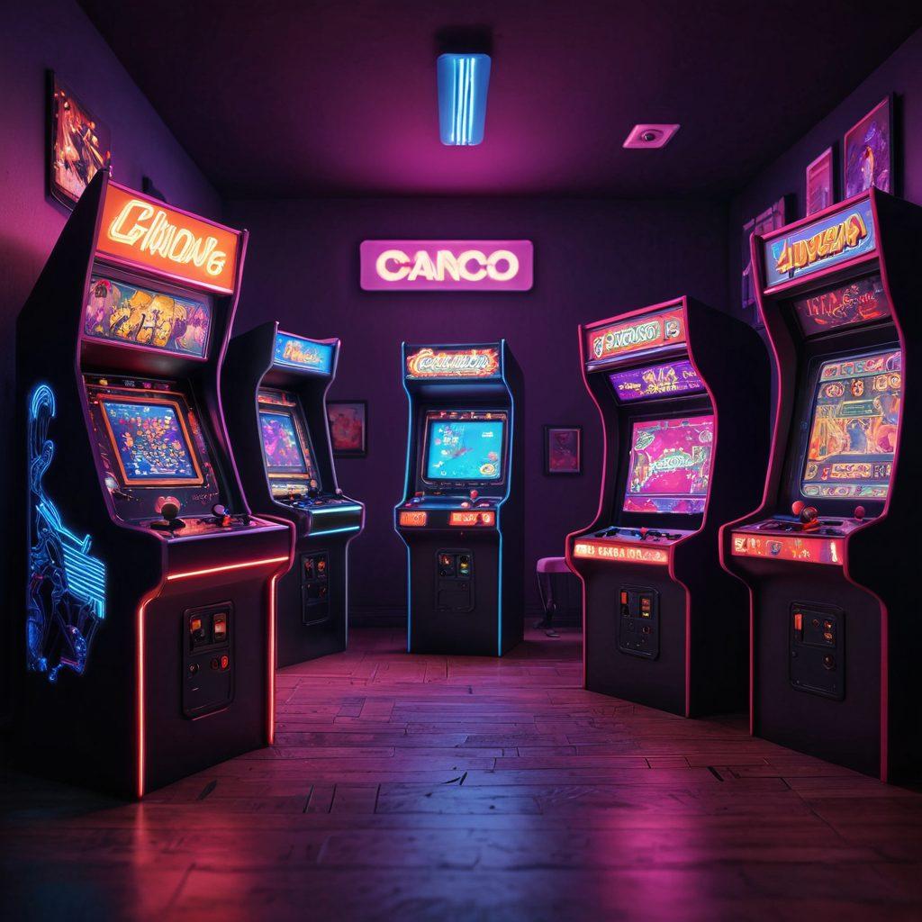 A vibrant collage depicting the evolution of adult gaming, with playful and seductive elements merging seamlessly. On one side, a classic arcade scene with retro pixel art characters, and on the other, a modern 3D immersive environment filled with erotic game motifs. Incorporate gaming controllers, neon lights, and playful shadows to enhance the atmosphere. The background should transition from retro to futuristic. super-realistic. vibrant colors. 3D.